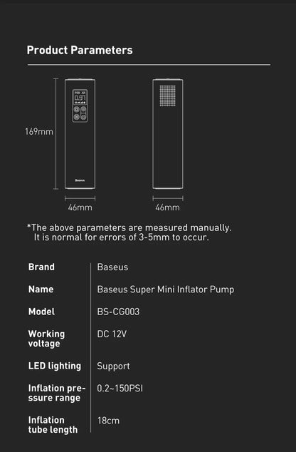 Baseus Mini Tire Inflator 12V 150PSI – Smart Digital Air Compressor for Cars | Wahooly Baseus Mini Tire Inflator – 12V 150PSI Smart Digital Air Compressor, Inflates 4 Tires in 25 Min
