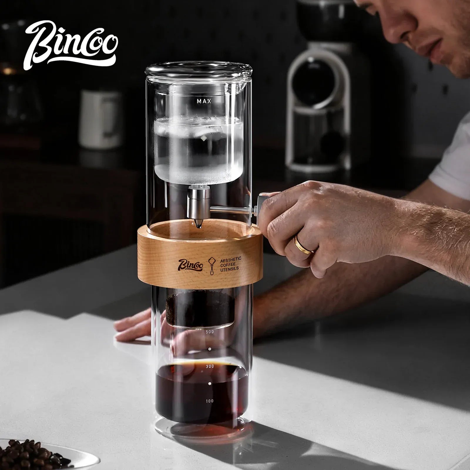 Bincoo Cold Drip Coffee Maker - Double Glass Tower with Flow Control Bincoo Cold Drip Coffee Maker Double Layer Glass Design Large Capacity Use Drip Filtration System with Precision Flow Control