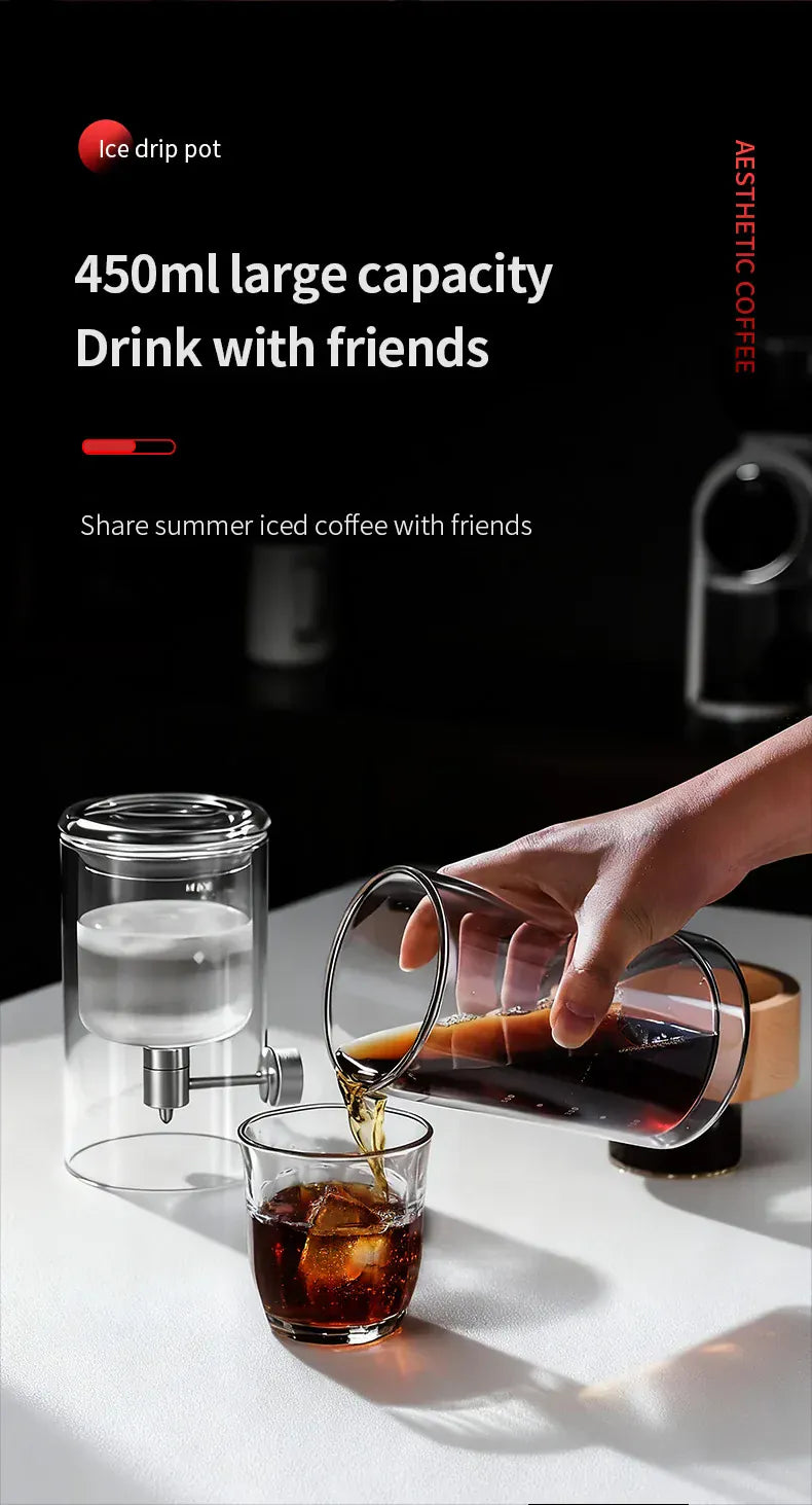 Bincoo Cold Drip Coffee Maker - Double Glass Tower with Flow Control Bincoo Cold Drip Coffee Maker Double Layer Glass Design Large Capacity Use Drip Filtration System with Precision Flow Control