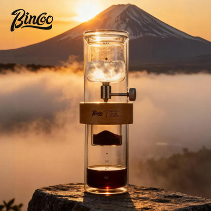 Bincoo Cold Drip Coffee Maker - Double Glass Tower with Flow Control Bincoo Cold Drip Coffee Maker Double Layer Glass Design Large Capacity Use Drip Filtration System with Precision Flow Control