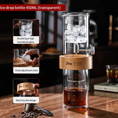 Bincoo Cold Drip Coffee Maker - Double Glass Tower with Flow Control Bincoo Cold Drip Coffee Maker Double Layer Glass Design Large Capacity Use Drip Filtration System with Precision Flow Control