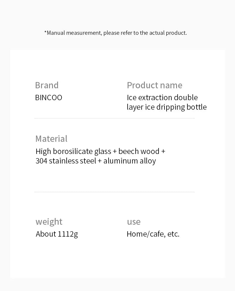 Bincoo Cold Drip Coffee Maker - Double Glass Tower with Flow Control Bincoo Cold Drip Coffee Maker Double Layer Glass Design Large Capacity Use Drip Filtration System with Precision Flow Control