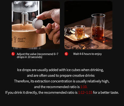 Bincoo Cold Drip Coffee Maker - Double Glass Tower with Flow Control Bincoo Cold Drip Coffee Maker Double Layer Glass Design Large Capacity Use Drip Filtration System with Precision Flow Control