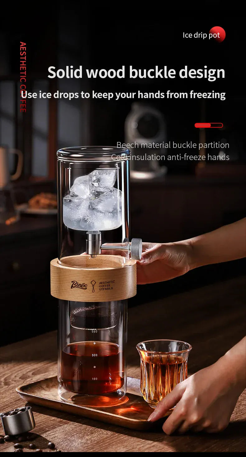 Bincoo Cold Drip Coffee Maker - Double Glass Tower with Flow Control Bincoo Cold Drip Coffee Maker Double Layer Glass Design Large Capacity Use Drip Filtration System with Precision Flow Control