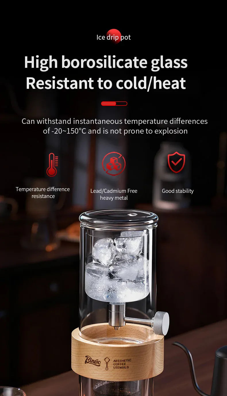 Bincoo Cold Drip Coffee Maker - Double Glass Tower with Flow Control Bincoo Cold Drip Coffee Maker Double Layer Glass Design Large Capacity Use Drip Filtration System with Precision Flow Control