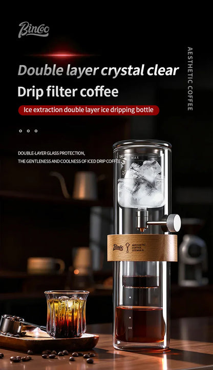 Bincoo Cold Drip Coffee Maker - Double Glass Tower with Flow Control Bincoo Cold Drip Coffee Maker Double Layer Glass Design Large Capacity Use Drip Filtration System with Precision Flow Control