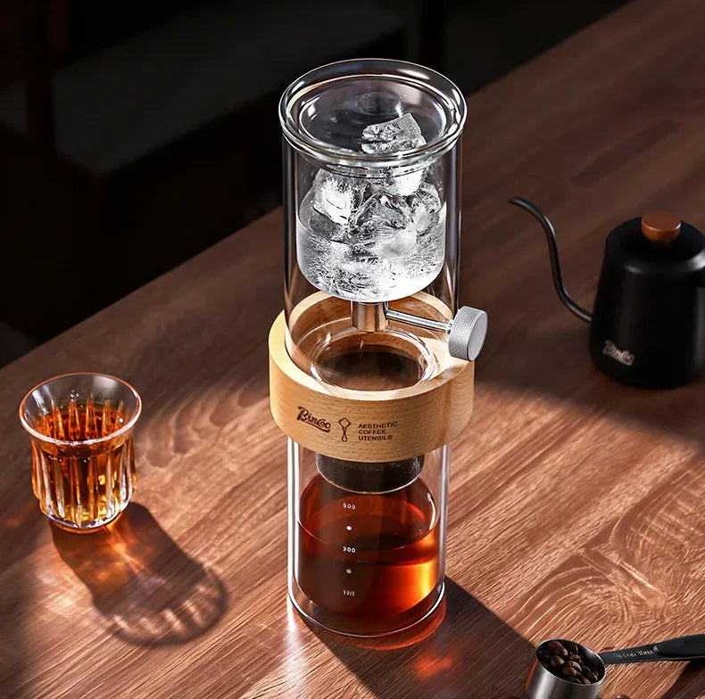 Bincoo Cold Drip Coffee Maker - Double Glass Tower with Flow Control Bincoo Cold Drip Coffee Maker Double Layer Glass Design Large Capacity Use Drip Filtration System with Precision Flow Control