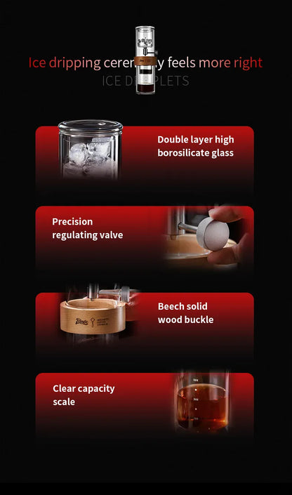 Bincoo Cold Drip Coffee Maker - Double Glass Tower with Flow Control Bincoo Cold Drip Coffee Maker Double Layer Glass Design Large Capacity Use Drip Filtration System with Precision Flow Control
