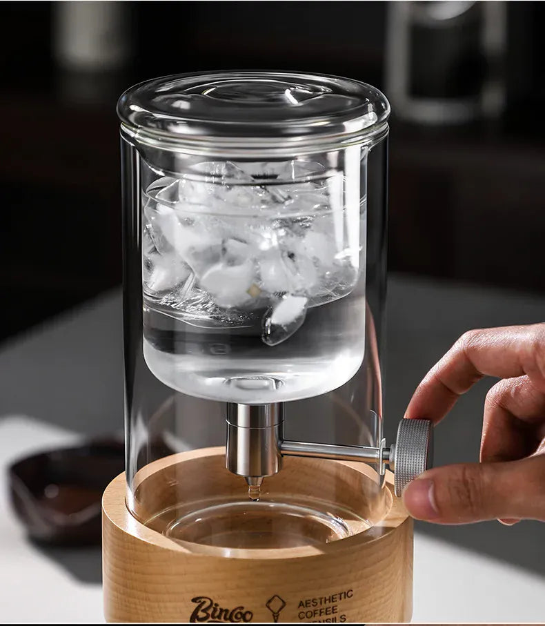 Bincoo Cold Drip Coffee Maker - Double Glass Tower with Flow Control Bincoo Cold Drip Coffee Maker Double Layer Glass Design Large Capacity Use Drip Filtration System with Precision Flow Control