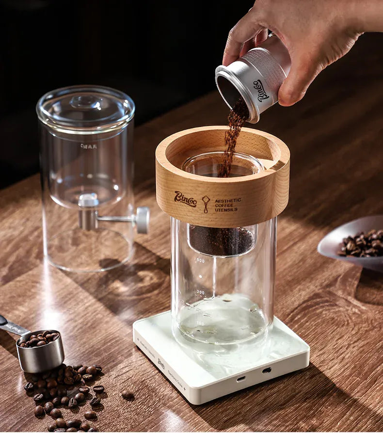 Bincoo Cold Drip Coffee Maker - Double Glass Tower with Flow Control Bincoo Cold Drip Coffee Maker Double Layer Glass Design Large Capacity Use Drip Filtration System with Precision Flow Control