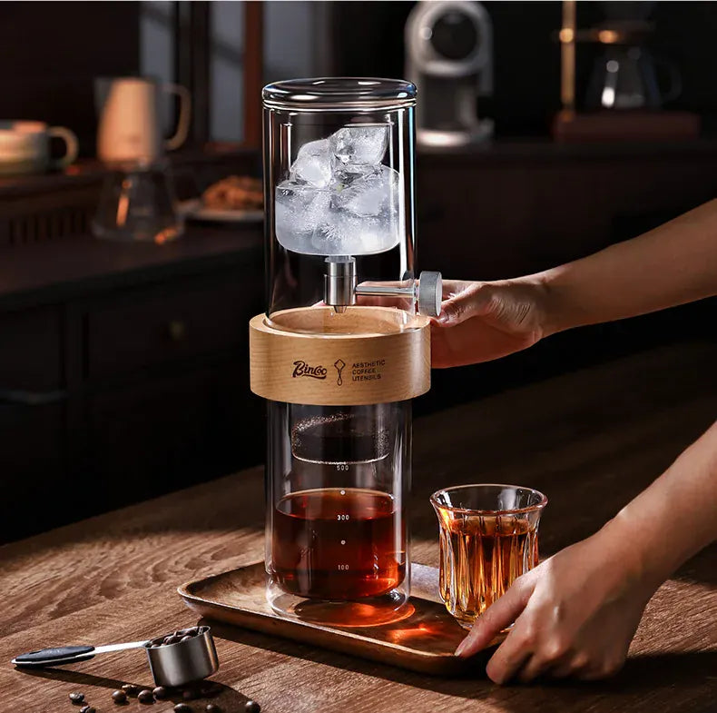 Bincoo Cold Drip Coffee Maker - Double Glass Tower with Flow Control Bincoo Cold Drip Coffee Maker Double Layer Glass Design Large Capacity Use Drip Filtration System with Precision Flow Control