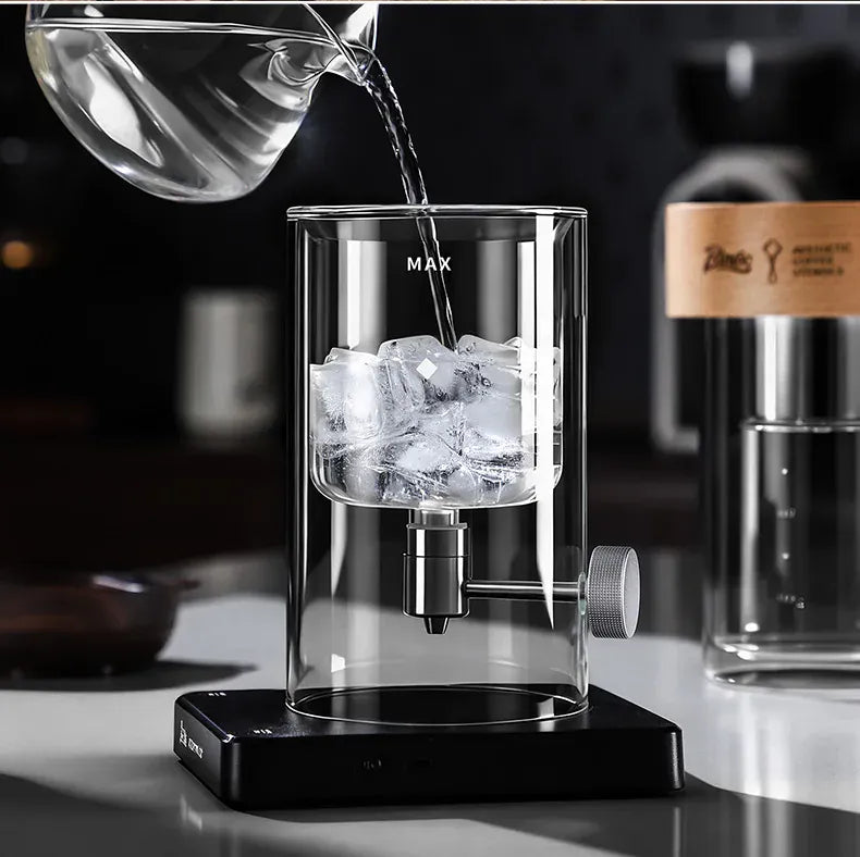 Bincoo Cold Drip Coffee Maker - Double Glass Tower with Flow Control Bincoo Cold Drip Coffee Maker Double Layer Glass Design Large Capacity Use Drip Filtration System with Precision Flow Control