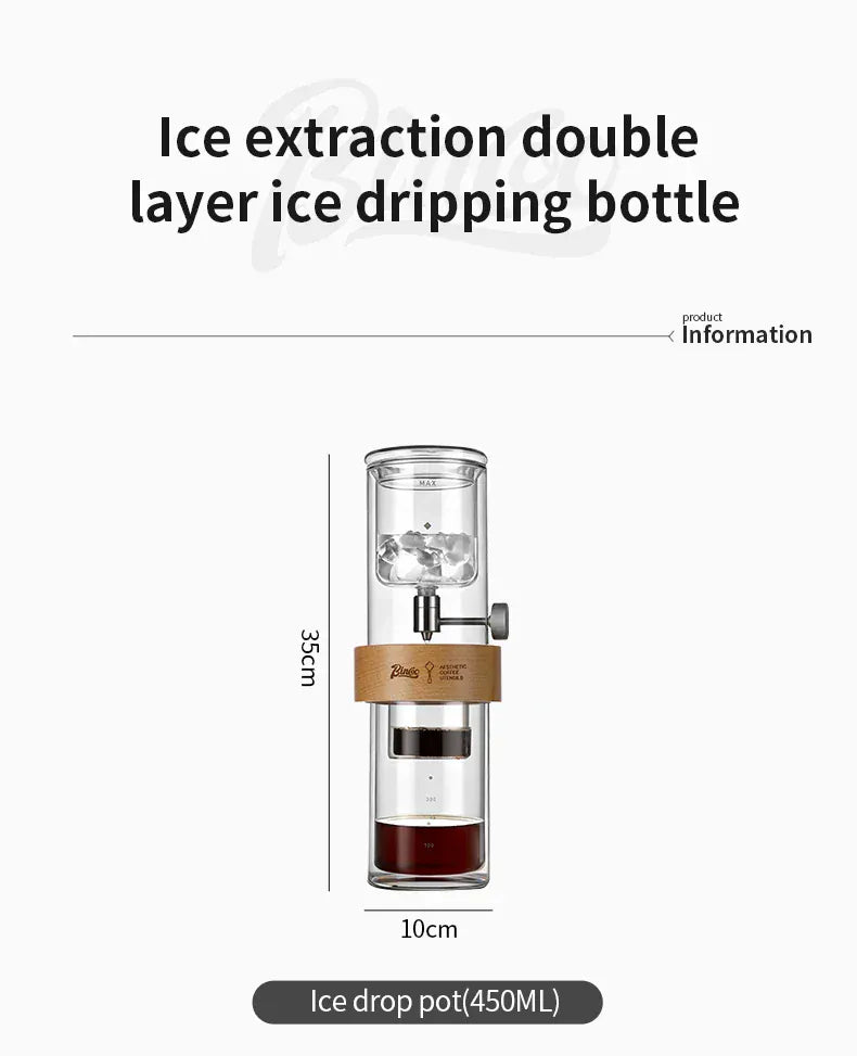 Bincoo Cold Drip Coffee Maker - Double Glass Tower with Flow Control Bincoo Cold Drip Coffee Maker Double Layer Glass Design Large Capacity Use Drip Filtration System with Precision Flow Control