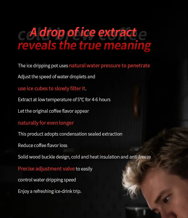 Bincoo Cold Drip Coffee Maker - Double Glass Tower with Flow Control Bincoo Cold Drip Coffee Maker Double Layer Glass Design Large Capacity Use Drip Filtration System with Precision Flow Control