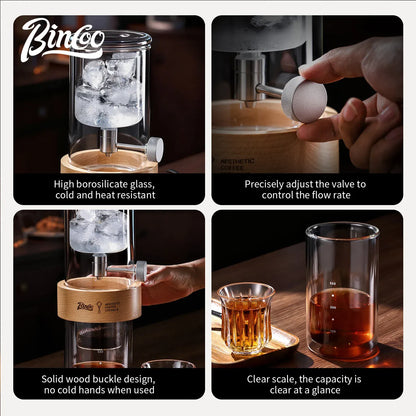 Bincoo Cold Drip Coffee Maker - Double Glass Tower with Flow Control Bincoo Cold Drip Coffee Maker Double Layer Glass Design Large Capacity Use Drip Filtration System with Precision Flow Control