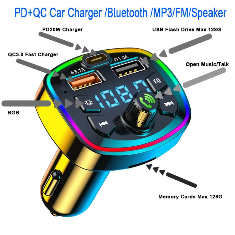 Bluetooth 5.0 FM Transmitter for Car – Dual USB Charger, Hands-Free Mic & MP3 | Wahooly Bluetooth 5.0 FM Transmitter for Car – Dual USB Charger, Hands-Free Mic & MP3 Player
