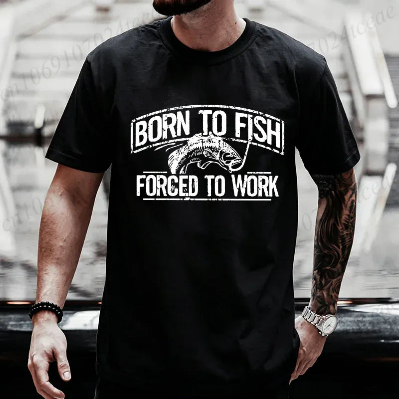 Born to Fish Forced to Work Funny Fishing T-Shirt Gift for Dad Grandpa | Wahooly "Born to Fish, Forced to Work" Funny Fishing T-Shirt – Great Gift for Dad, Grandpa & Anglers