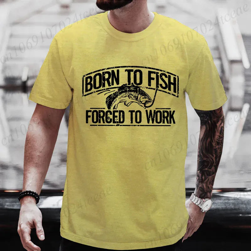 Born to Fish Forced to Work Funny Fishing T-Shirt Gift for Dad Grandpa | Wahooly "Born to Fish, Forced to Work" Funny Fishing T-Shirt – Great Gift for Dad, Grandpa & Anglers