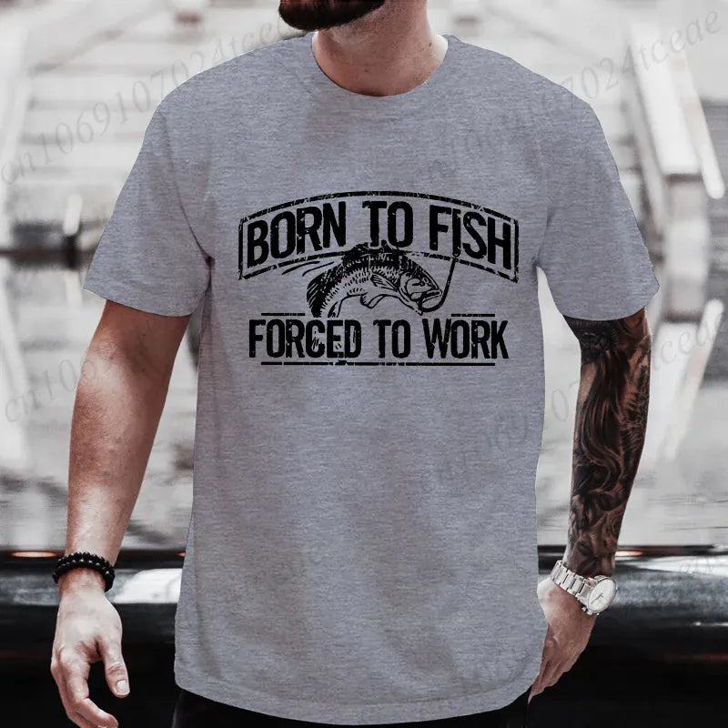 Born to Fish Forced to Work Funny Fishing T-Shirt Gift for Dad Grandpa | Wahooly "Born to Fish, Forced to Work" Funny Fishing T-Shirt – Great Gift for Dad, Grandpa & Anglers