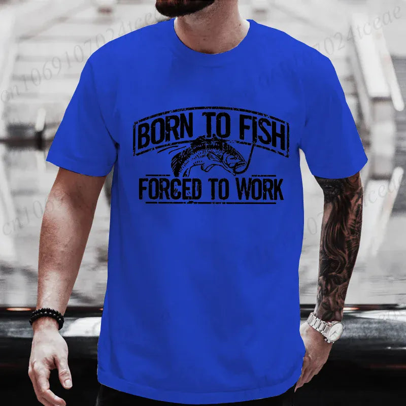 Born to Fish Forced to Work Funny Fishing T-Shirt Gift for Dad Grandpa | Wahooly "Born to Fish, Forced to Work" Funny Fishing T-Shirt – Great Gift for Dad, Grandpa & Anglers