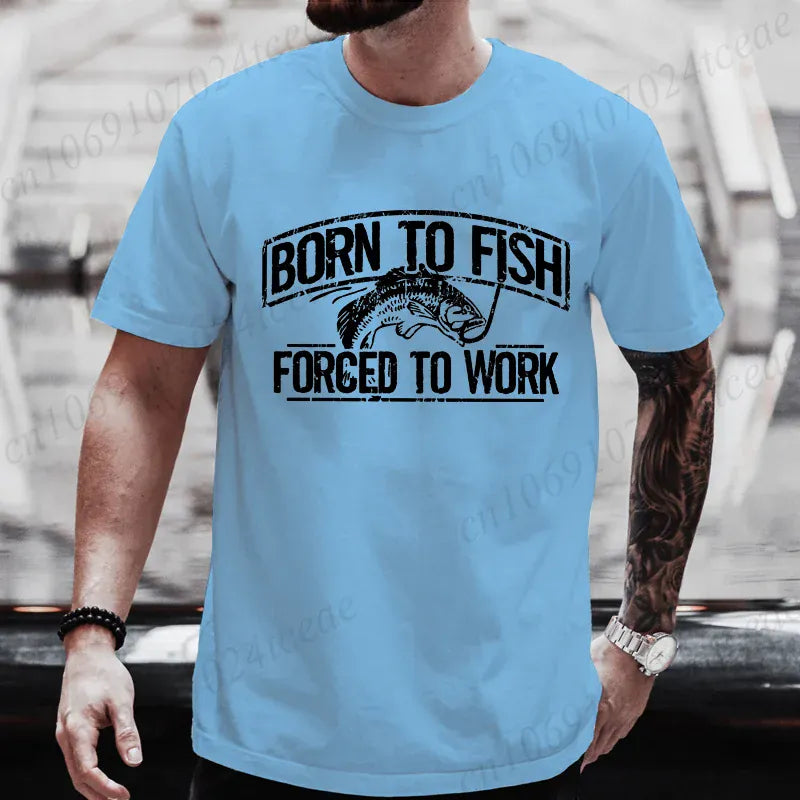 Born to Fish Forced to Work Funny Fishing T-Shirt Gift for Dad Grandpa | Wahooly "Born to Fish, Forced to Work" Funny Fishing T-Shirt – Great Gift for Dad, Grandpa & Anglers
