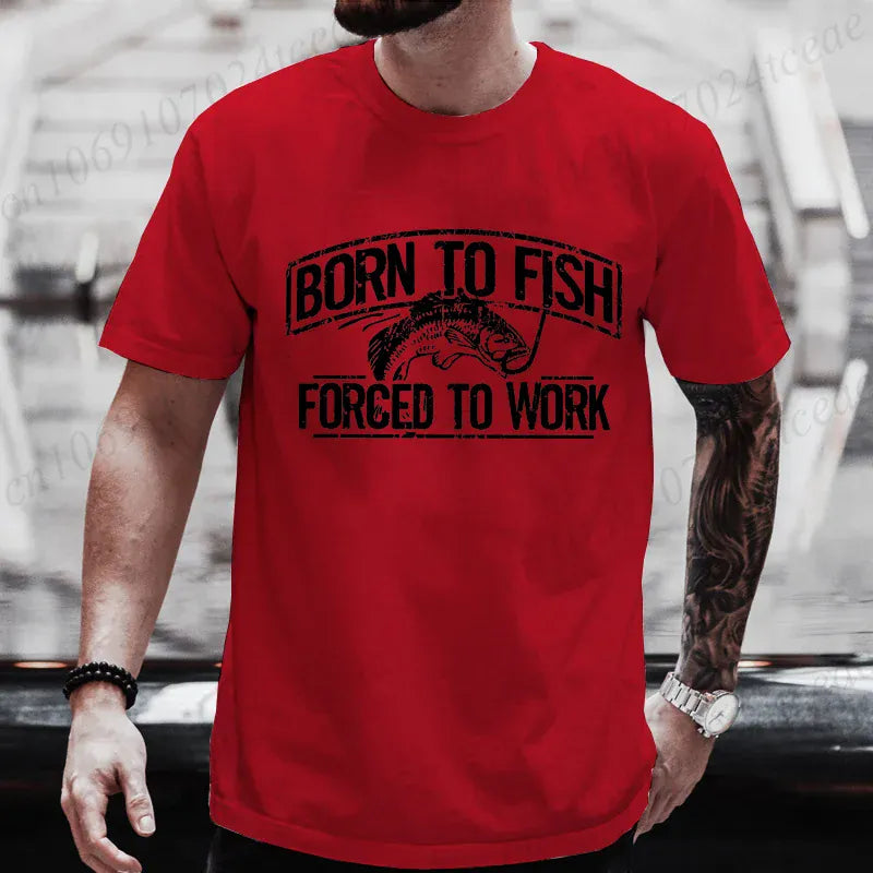 Born to Fish Forced to Work Funny Fishing T-Shirt Gift for Dad Grandpa | Wahooly "Born to Fish, Forced to Work" Funny Fishing T-Shirt – Great Gift for Dad, Grandpa & Anglers