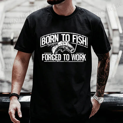 Born to Fish Forced to Work Funny Fishing T-Shirt Gift for Dad Grandpa | Wahooly "Born to Fish, Forced to Work" Funny Fishing T-Shirt – Great Gift for Dad, Grandpa & Anglers