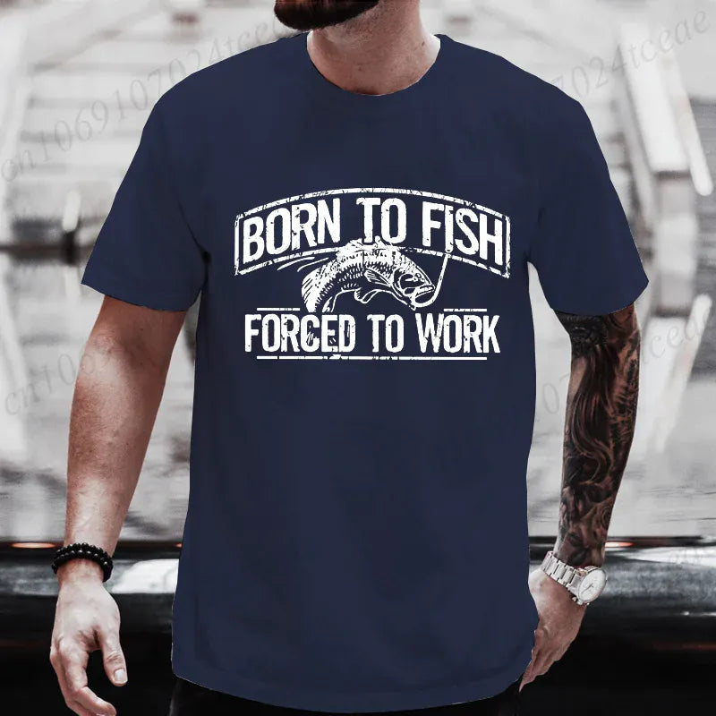 Born to Fish Forced to Work Funny Fishing T-Shirt Gift for Dad Grandpa | Wahooly "Born to Fish, Forced to Work" Funny Fishing T-Shirt – Great Gift for Dad, Grandpa & Anglers