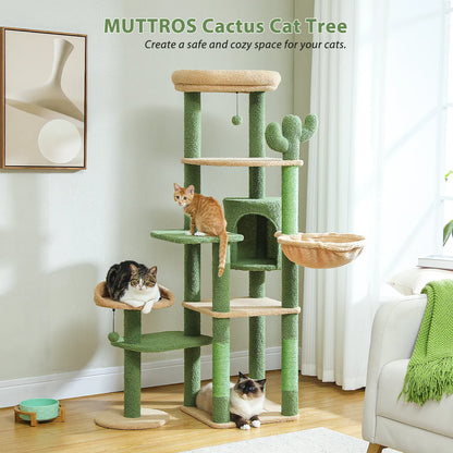 Cactus Cat Tree – Tall Multi-Level Tower with Hammock & Condo | Wahooly Cactus Cat Tree – Tall Multi-Level Tower with Hammock, Condo & Scratching Post for Large Cats