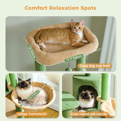 Cactus Cat Tree – Tall Multi-Level Tower with Hammock & Condo | Wahooly Cactus Cat Tree – Tall Multi-Level Tower with Hammock, Condo & Scratching Post for Large Cats