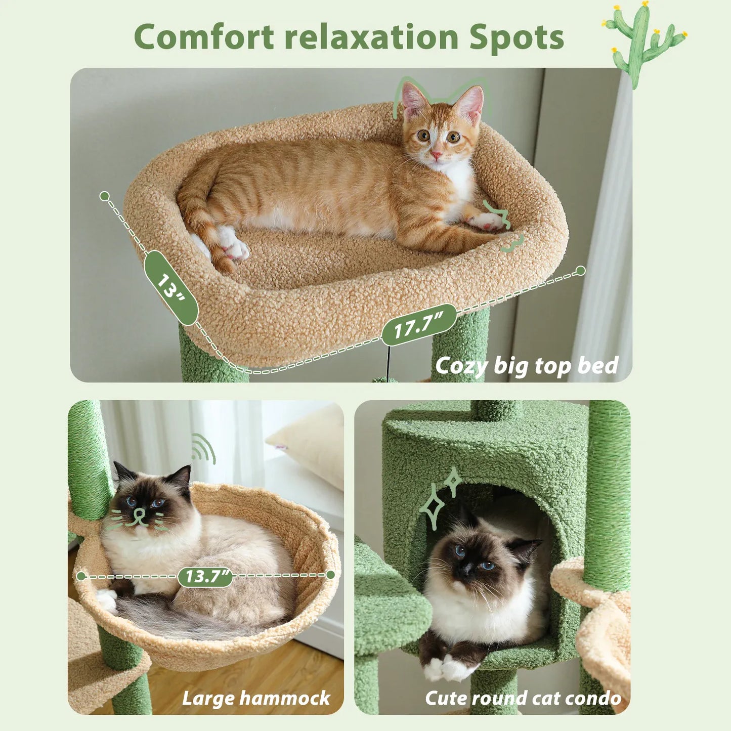 Cactus Cat Tree – Tall Multi-Level Tower with Hammock & Condo | Wahooly Cactus Cat Tree – Tall Multi-Level Tower with Hammock, Condo & Scratching Post for Large Cats