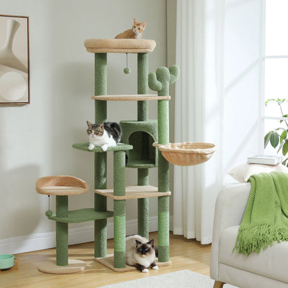 Cactus Cat Tree – Tall Multi-Level Tower with Hammock & Condo | Wahooly Cactus Cat Tree – Tall Multi-Level Tower with Hammock, Condo & Scratching Post for Large Cats
