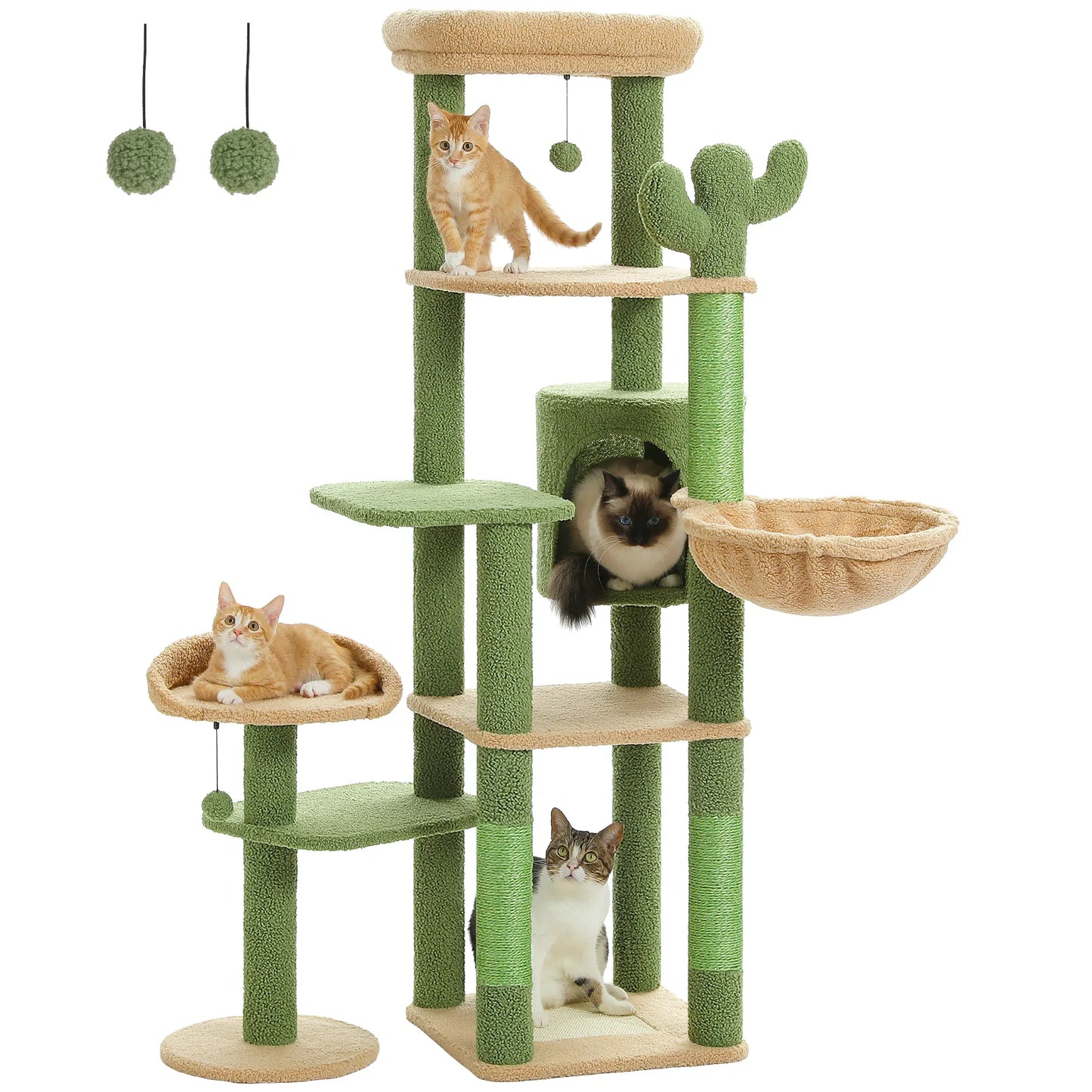 Cactus Cat Tree – Tall Multi-Level Tower with Hammock & Condo | Wahooly Cactus Cat Tree – Tall Multi-Level Tower with Hammock, Condo & Scratching Post for Large Cats