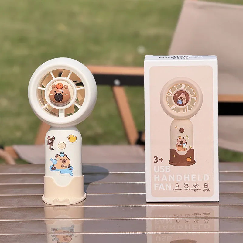 Capybara Mini Handheld Fan USB Rechargeable 3-Speed | Wahooly Capybara Mini Handheld Fan — USB Rechargeable, 3-Speed, Pocket-Sized Portable Cooler
