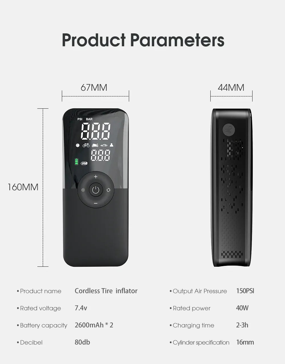 CARSUN Cordless Tire Inflator – Digital Rechargeable Air Compressor | Wahooly CARSUN Cordless Tire Inflator – Digital Rechargeable Air Compressor for Cars, Bikes & More