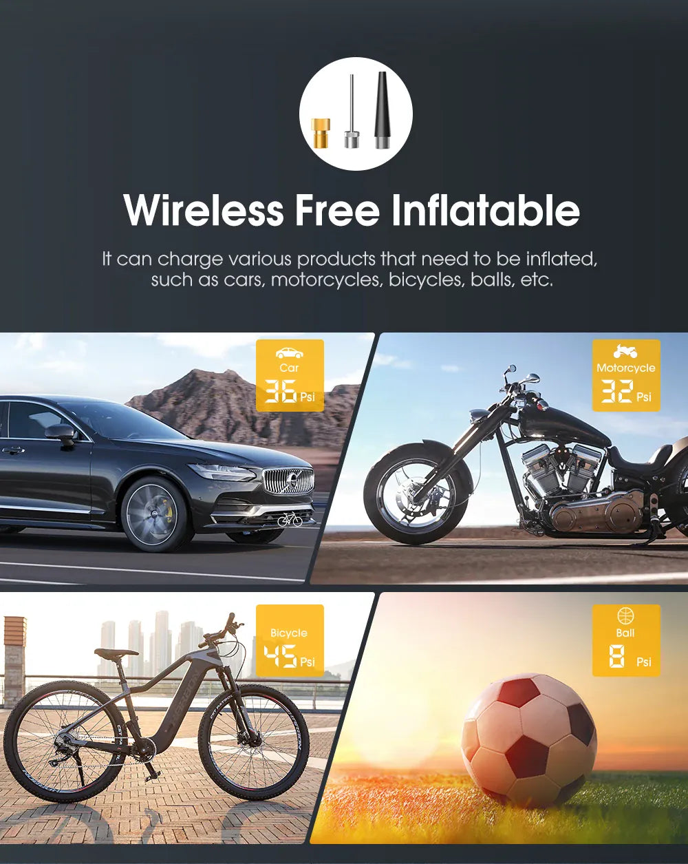 CARSUN Cordless Tire Inflator – Digital Rechargeable Air Compressor | Wahooly CARSUN Cordless Tire Inflator – Digital Rechargeable Air Compressor for Cars, Bikes & More