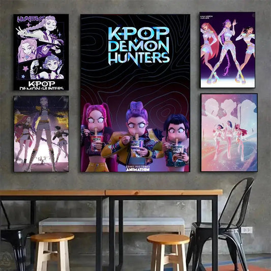 Cartoon Movie K-Pop Demon Hunters-A Poster Canvas painting poster with prints Home bedroom living room decoration gift Cartoon Movie K-Pop Demon Hunters-A Poster Canvas painting poster with prints Home bedroom living room decoration gift