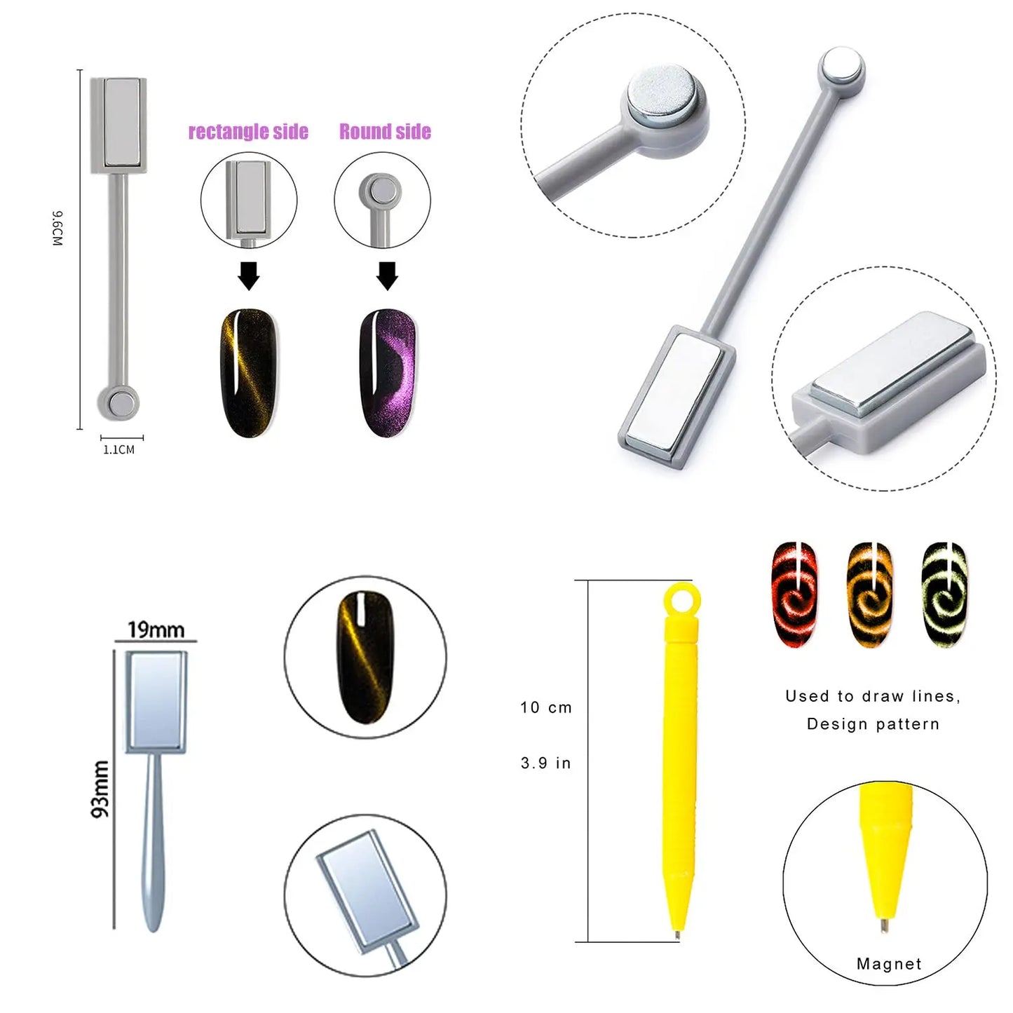 Cat Eye Magnetic for Nail: 14Pcs Cat Eye Gel Nail Polish Magnet Tools Set Strong Suction Nail Magnet Nails Square Magnet Stick Cat Eye Magnetic for Nail: 14Pcs Cat Eye Gel Nail Polish Magnet Tools Set Strong Suction Nail Magnet Nails Square Magnet Stick