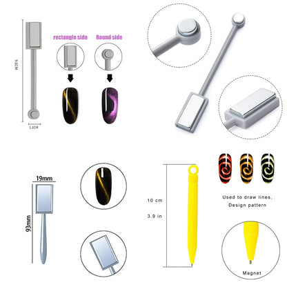 Cat Eye Magnetic for Nail: 14Pcs Cat Eye Gel Nail Polish Magnet Tools Set Strong Suction Nail Magnet Nails Square Magnet Stick Cat Eye Magnetic for Nail: 14Pcs Cat Eye Gel Nail Polish Magnet Tools Set Strong Suction Nail Magnet Nails Square Magnet Stick