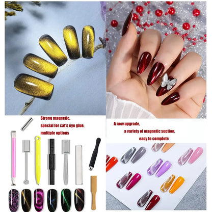 Cat Eye Magnetic for Nail: 14Pcs Cat Eye Gel Nail Polish Magnet Tools Set Strong Suction Nail Magnet Nails Square Magnet Stick Cat Eye Magnetic for Nail: 14Pcs Cat Eye Gel Nail Polish Magnet Tools Set Strong Suction Nail Magnet Nails Square Magnet Stick