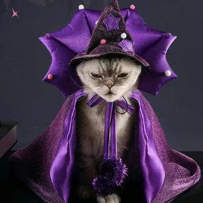 Cat Halloween Costume Comfortable Cat Wizard Outfit Witch Dog Costume Cat Cloak Witch Hat Halloween Dog Cloth For S/M Cats Dogs Cat Halloween Costume Comfortable Cat Wizard Outfit Witch Dog Costume Cat Cloak Witch Hat Halloween Dog Cloth For S/M Cats Dogs