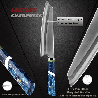 Chef Knife 7Layers 440C Steel Kiritsuke Knife Composite Forging Steel Professional Japanese Kitchen Knife Resin Honeycomb Handle Chef Knife 7Layers 440C Steel Kiritsuke Knife Composite Forging Steel Professional Japanese Kitchen Knife Resin Honeycomb Handle