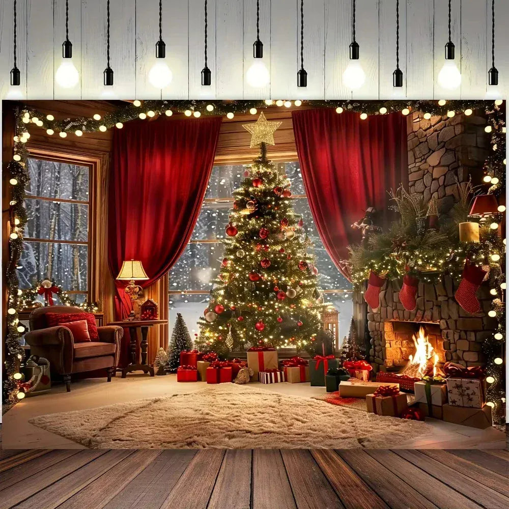 Christmas tree and fireplace  background Christmas tree and fireplace  background