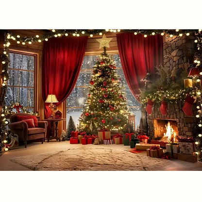 Christmas tree and fireplace  background Christmas tree and fireplace  background