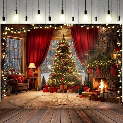 Christmas tree and fireplace  background Christmas tree and fireplace  background