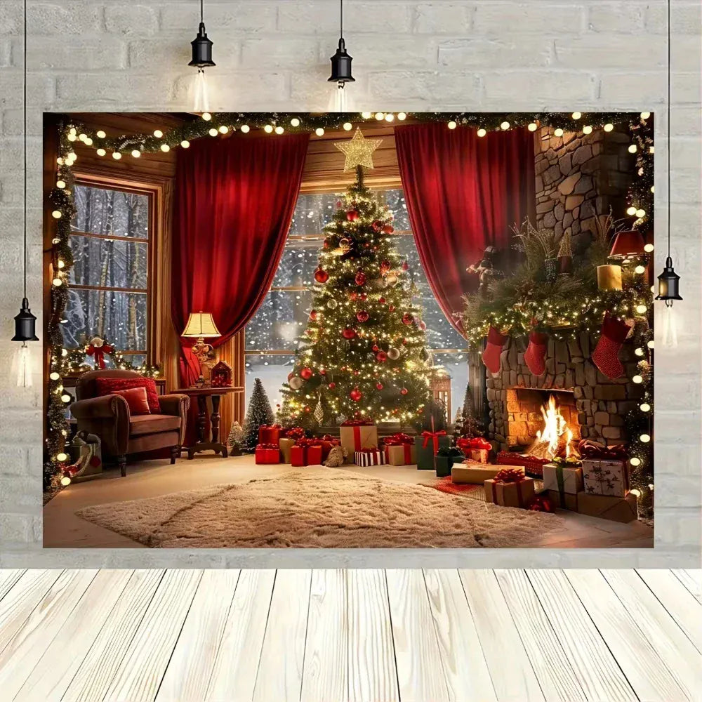 Christmas tree and fireplace  background Christmas tree and fireplace  background