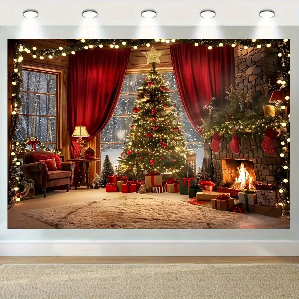Christmas tree and fireplace  background Christmas tree and fireplace  background