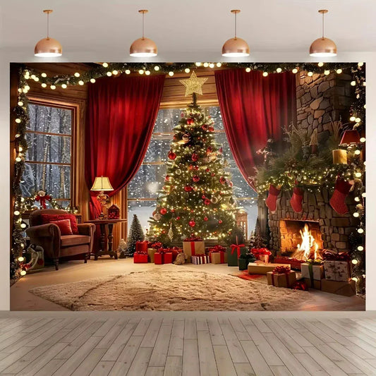 Christmas tree and fireplace  background Christmas tree and fireplace  background