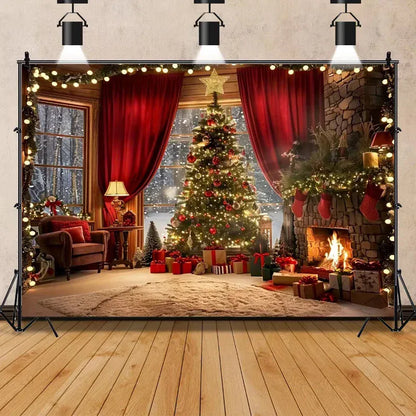 Christmas tree and fireplace  background Christmas tree and fireplace  background