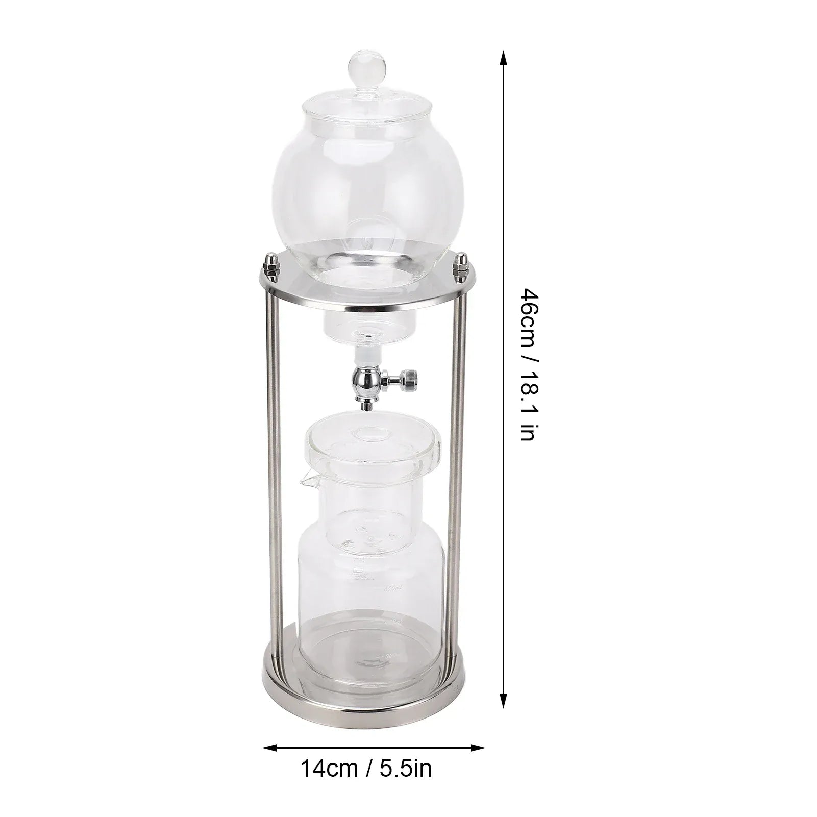 Cold Brew Drip Tower 600ml - Glass Ice Coffee Maker | Wahooly Cold Brew Drip Tower 600ml Reusable Glass Filtering Transparent Stainless Steel Stand DIY Ice Coffee Brew Tower Cold Brew Tower